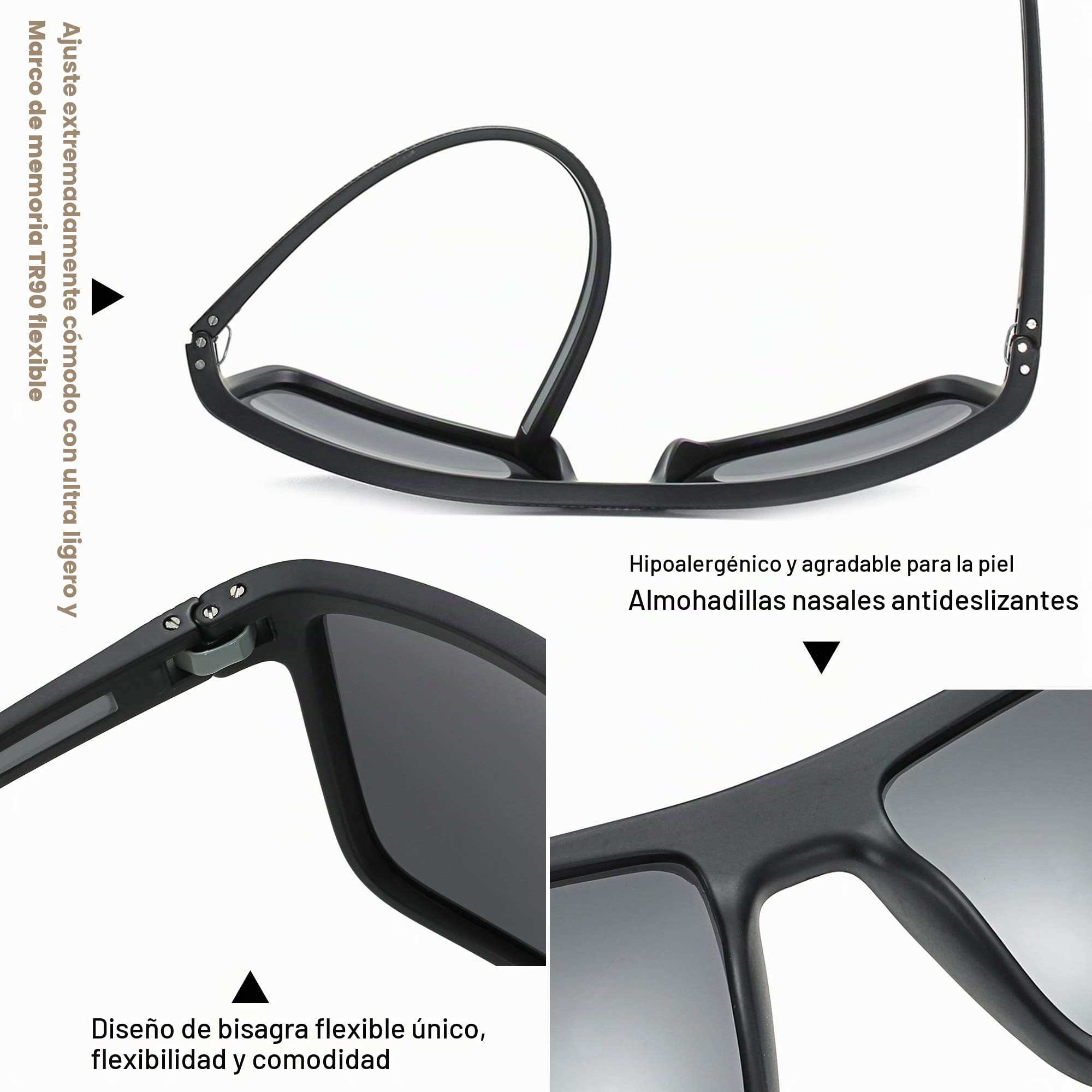 ZENOTTIC Gafas de sol polarizadas hombres luz TR90 marco UV400 protección cuadrado gafas de sol
