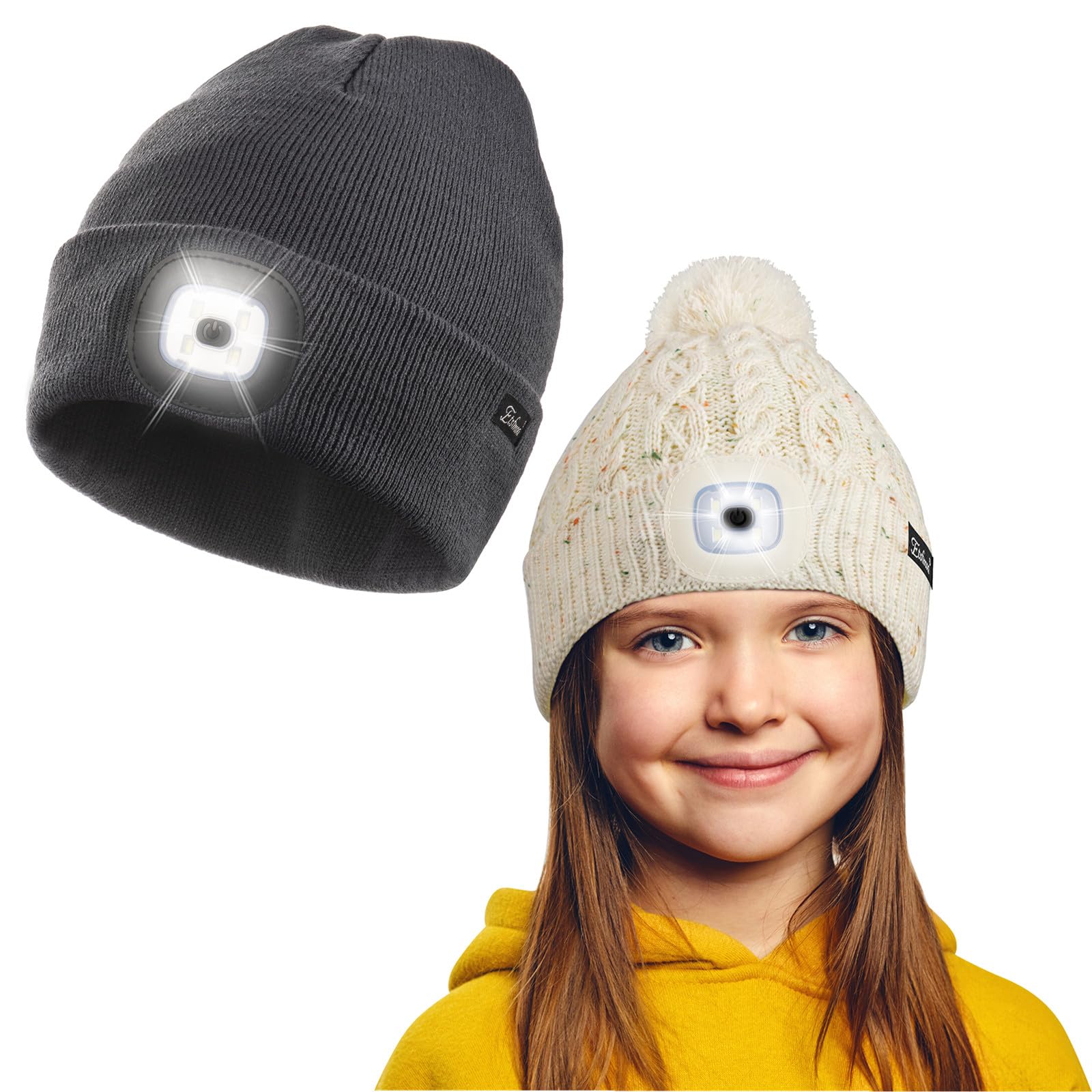 Etsfmoa Unisex Beanie with The Light and Hat with Light for Kids Rechargeable Headlamp LED Cap