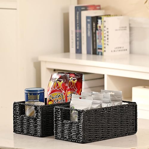 Miniatura 5 de Vagusicc Cestas de mimbre para almacenamiento, juego de 4 cestas de almacenamiento tejidas a mano para estantes, cestas de almacenamiento plegables