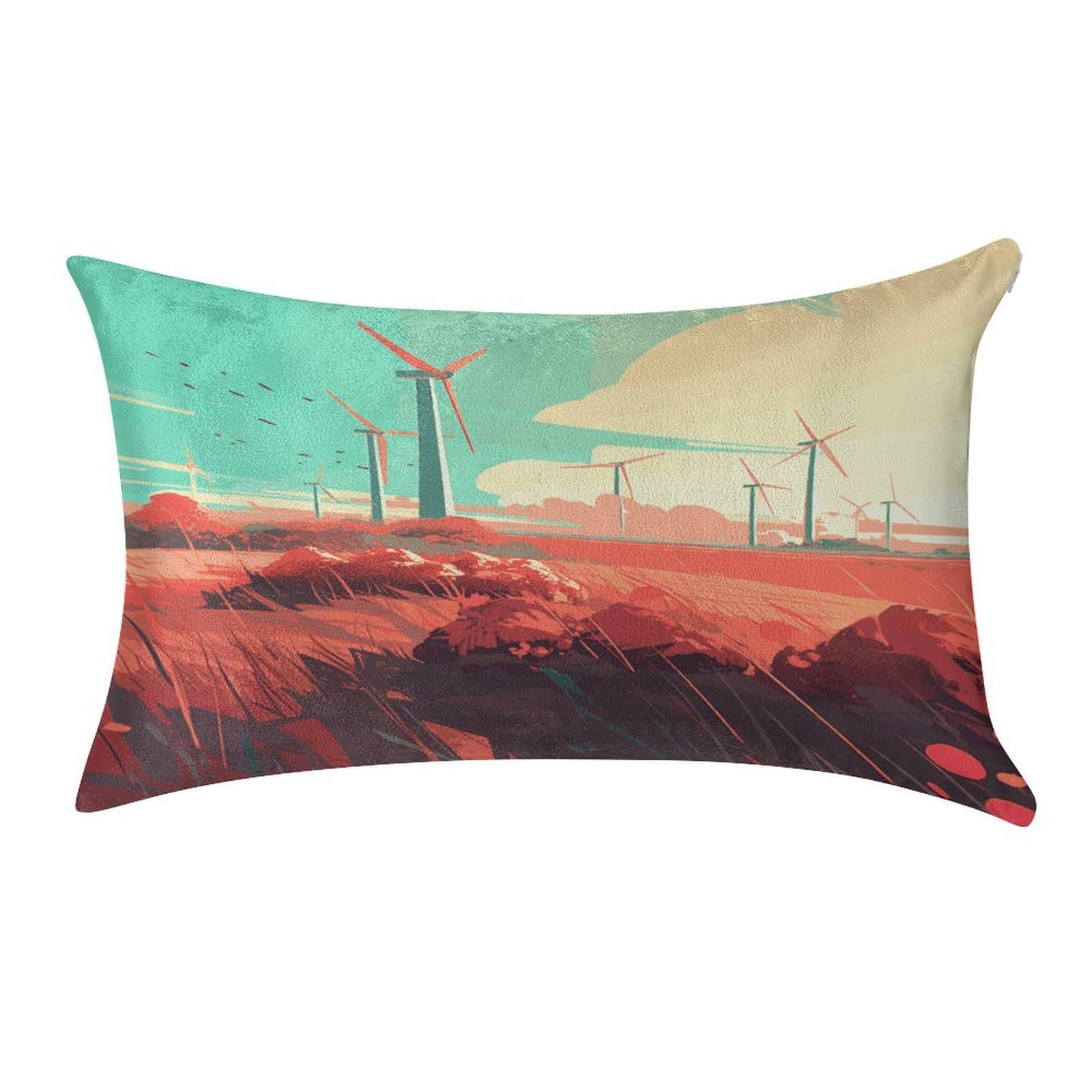 FekiLoot Windmill in Field Pillow Covers Luxury Velvet Oblong Pillowcases Rectangular Throw Pillows Case Decorative Velvet Cushion Covers Ultra Soft Lumbar Pillow Shells 12 X 20 in