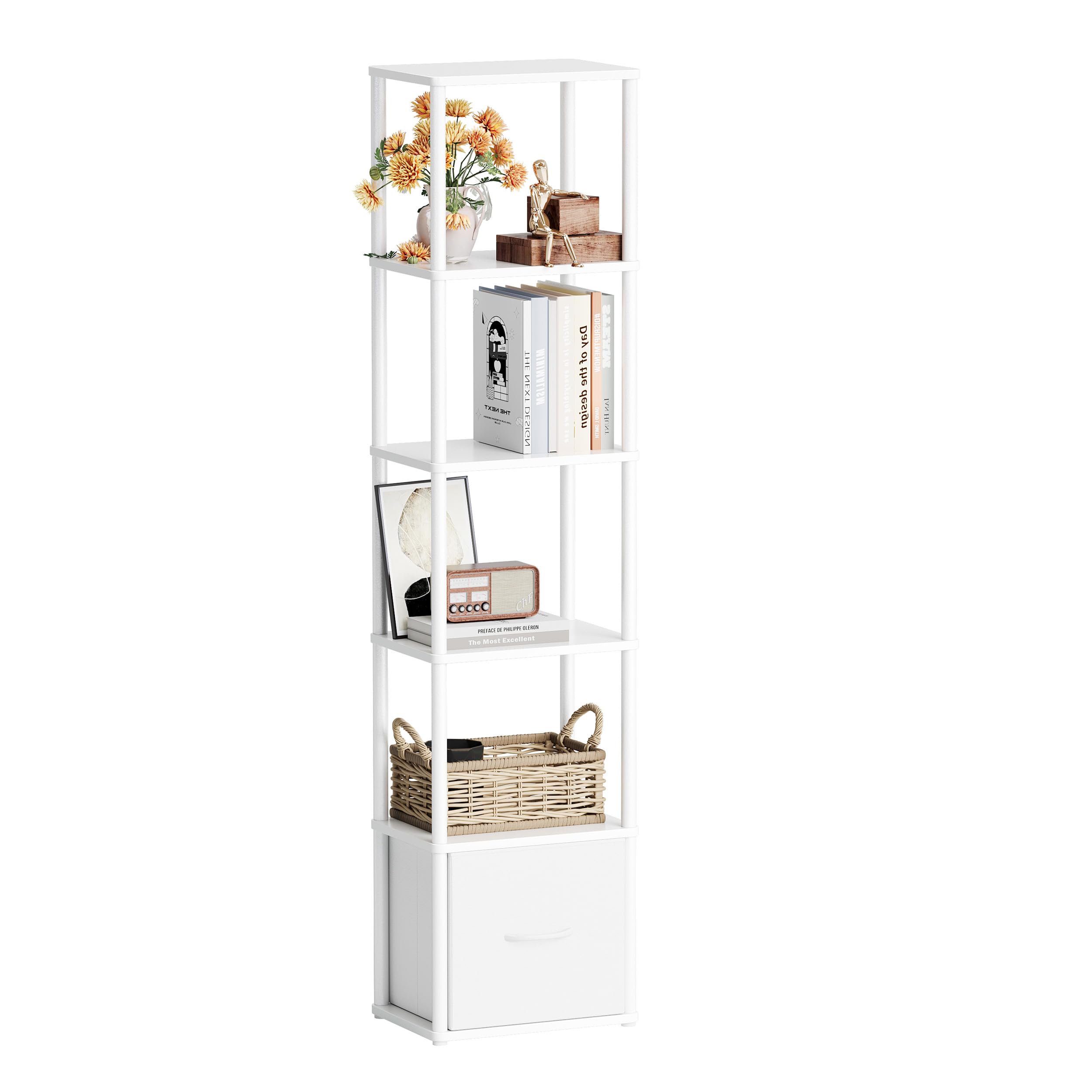 Etagere 6 Niveaux Bibliotheque Meuble de Rangement Étagère d'angle Industriel pour Bureau Salon Chambre Blanc HBC505W