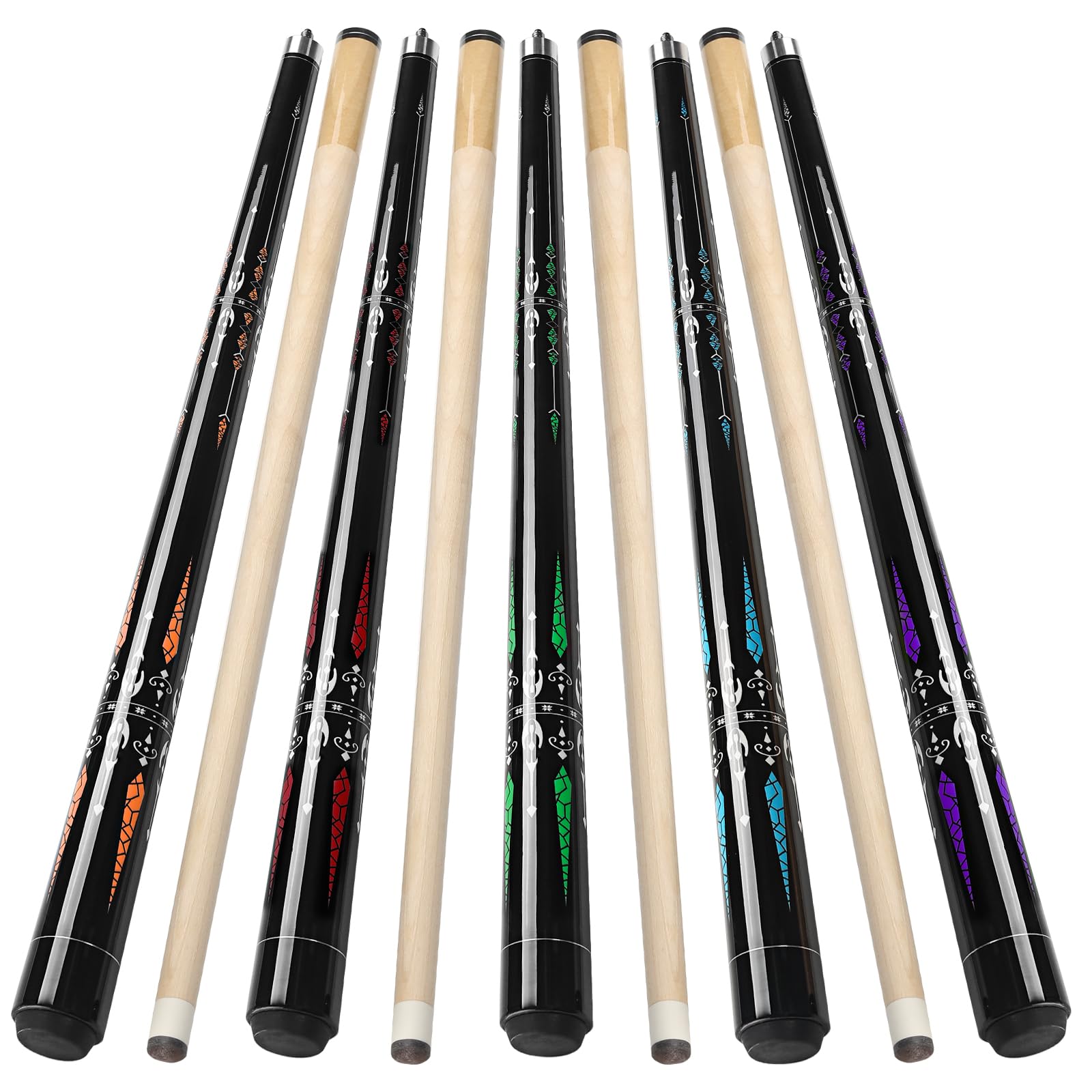 Winucue Pool Cue, 58 inch Maple Wood 13mm Tip Billiard Pool Cue Sticks for Adults, 18 19 20 21oz Professional Pool Stick with Anti-Slip Thread Wrapping for House Bar Billiard Sports (1-Set of 5 Color)