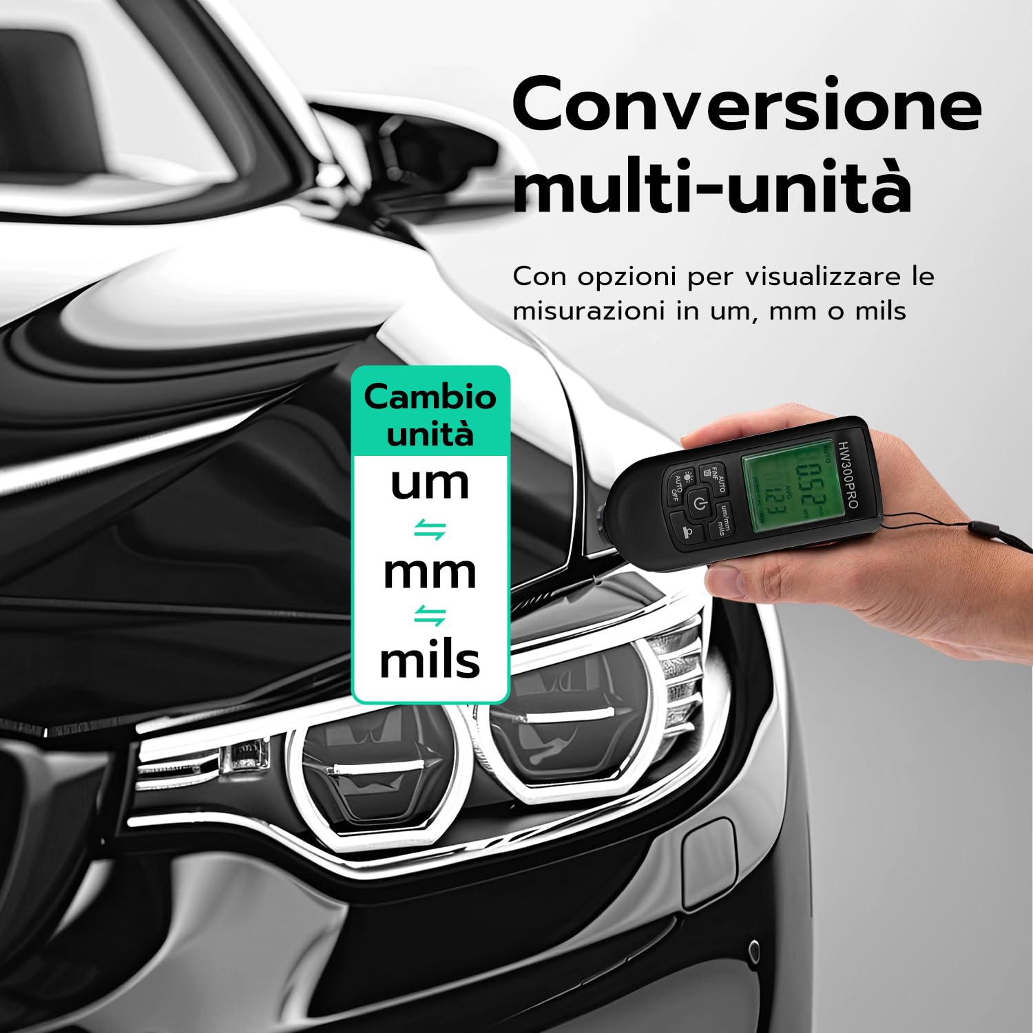 Misuratore di Spessore del Rivestimento Digitale, Spessimetro Vernice 0-2000 um, Display LCD Nero
