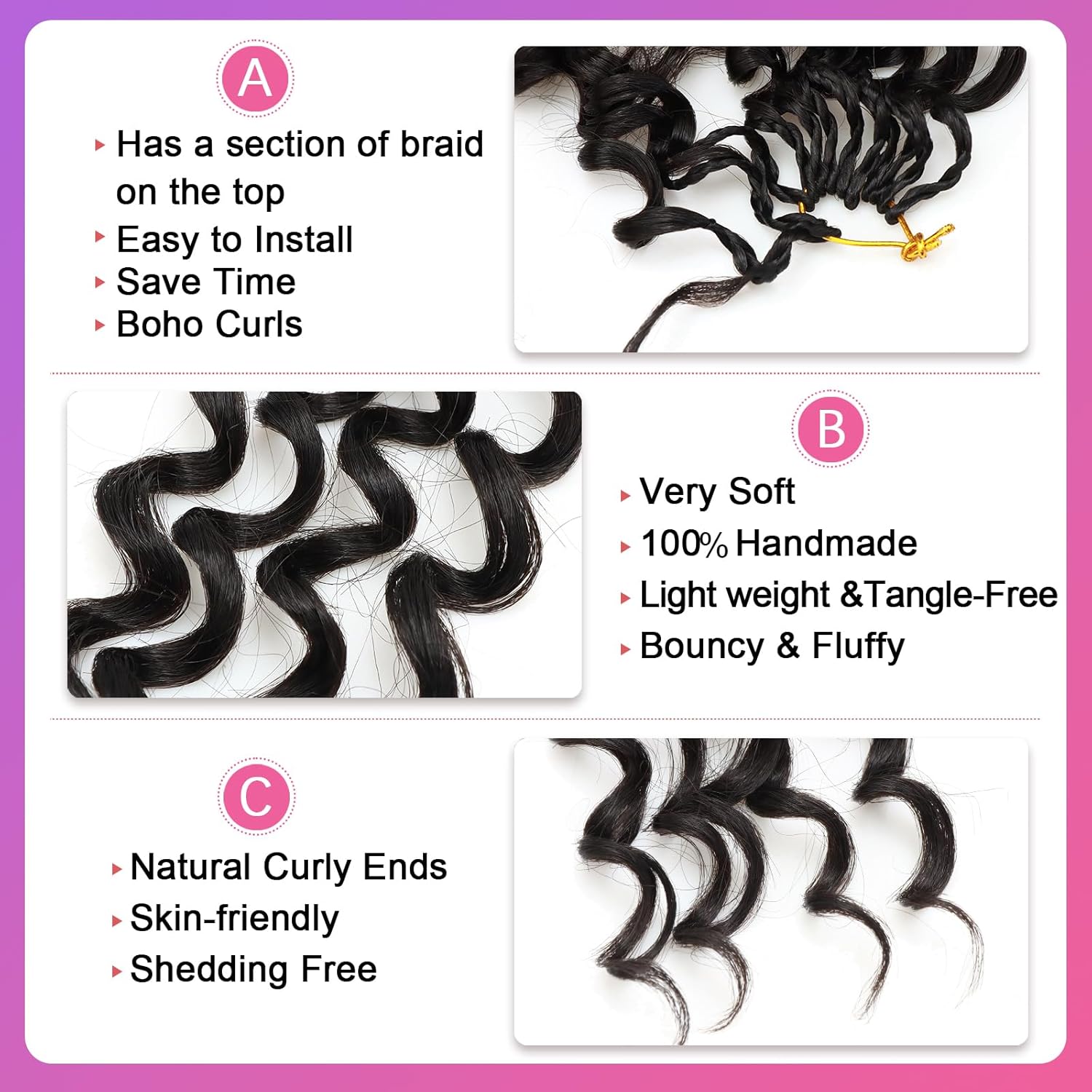 8Packs Curly Crochet Hair Boho Ocean Wave Crochet Hair 18Inch Pre Looped Crochet Hair for Black Women Pre Twisted Bench Curl Crotchet Hair(1B, 18inch)