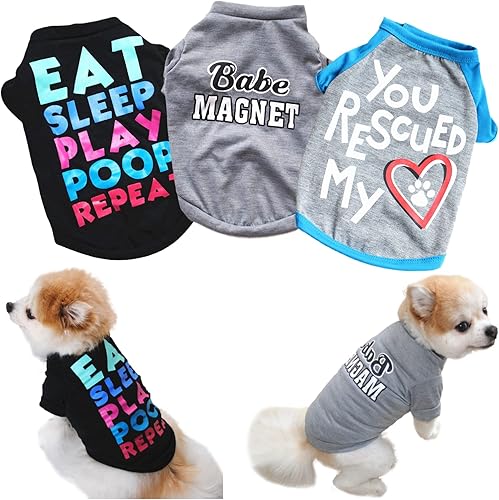 PETCARE Paquete de 3 ropa para perros pequeños y niños Yorkie Chihuahua Shih Tzu ropa para cachorros ropa suave y transpirable camisas para perros
