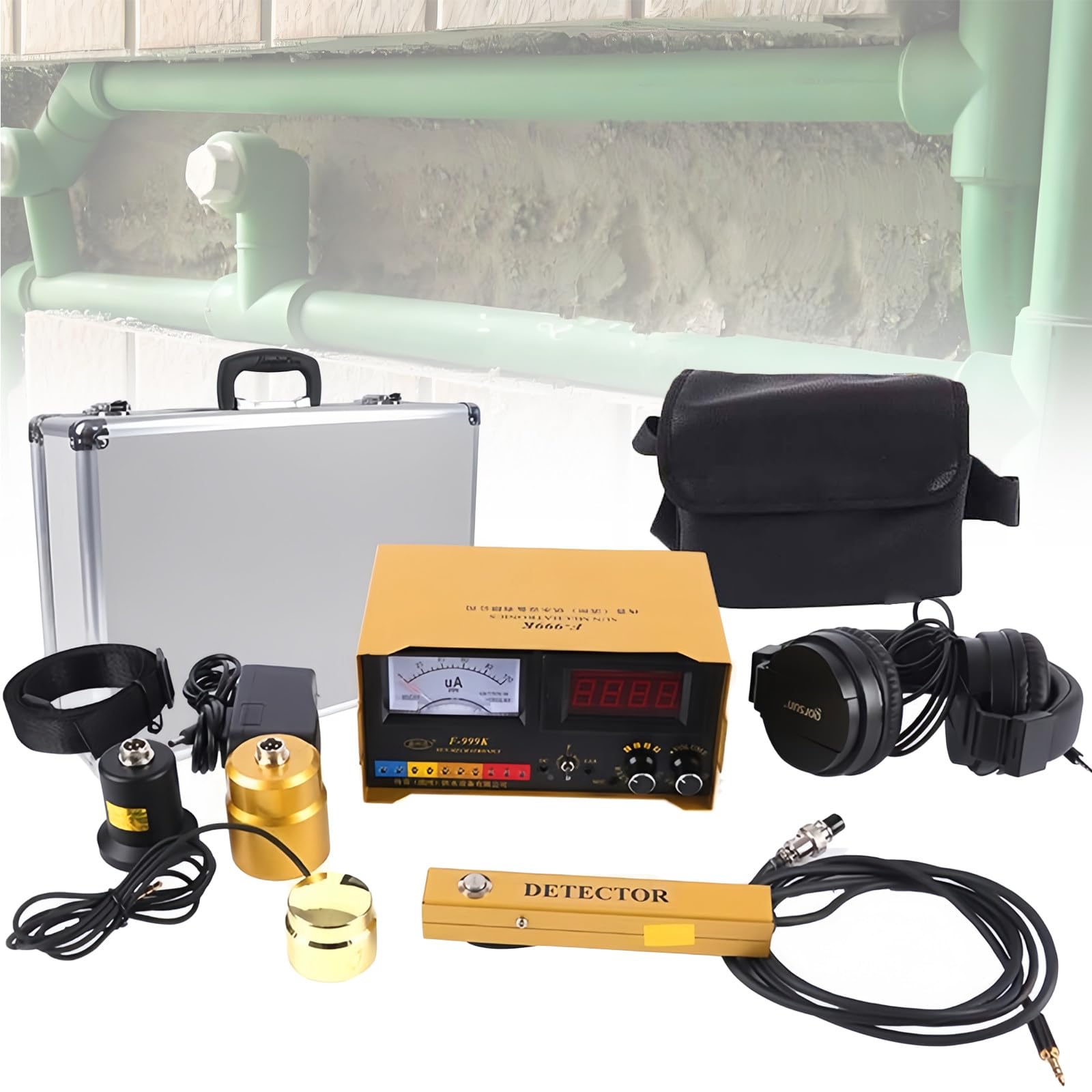 Kit detector de fugas de agua, sensor de fugas subterráneo, geófono para piscina y uso doméstico, 4 modos de frecuencia, monitor de fugas de tubería de agua