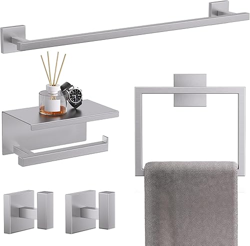 TQKAG Juego de 5 piezas de accesorios de baño de níquel cepillado de 23.6 pulgadas, juego de toallero de acero inoxidable SUS304 montado en la