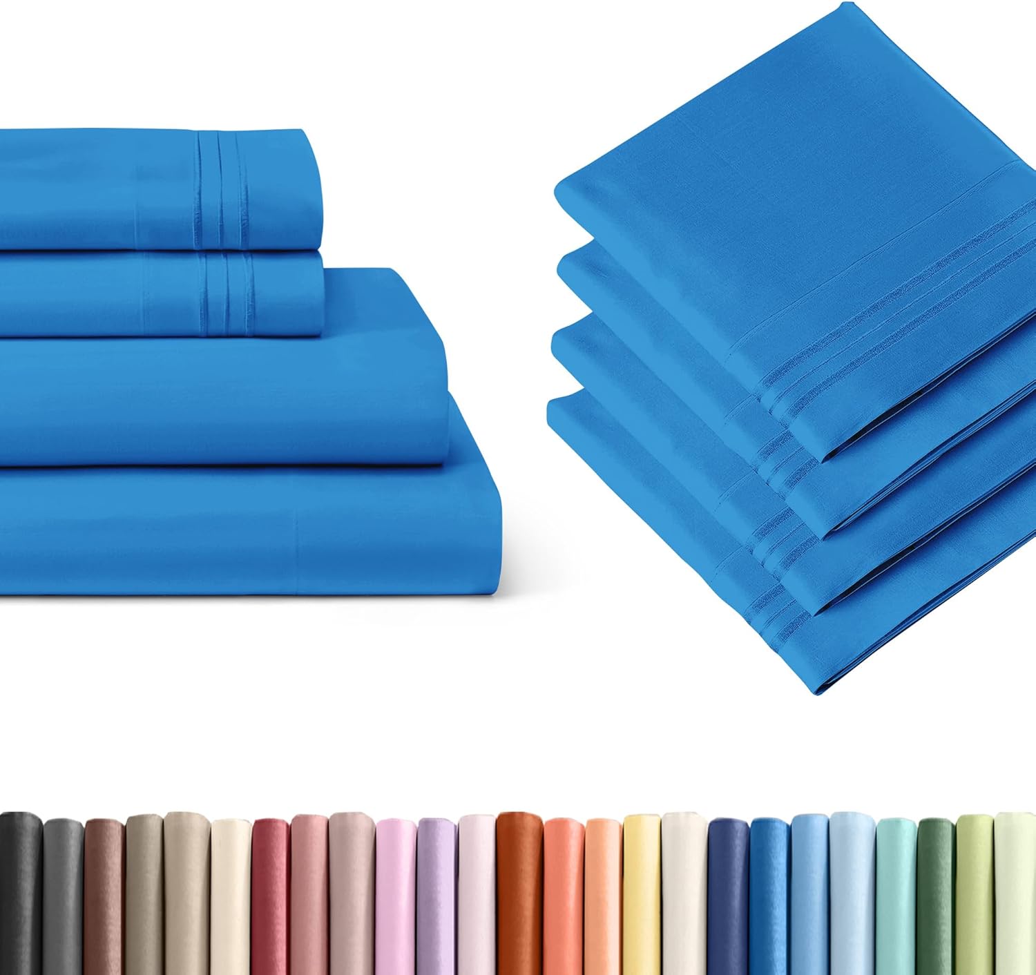 Denim Blue 4-Piece Sheet Set & Pillowcase Bedding Bundle (King Size) - Complete King Sheet Set & 4 Pillowcases with Deep Pockets up to 16 inches - Hotel Luxury Quality - Soft, Breathable and Cooling