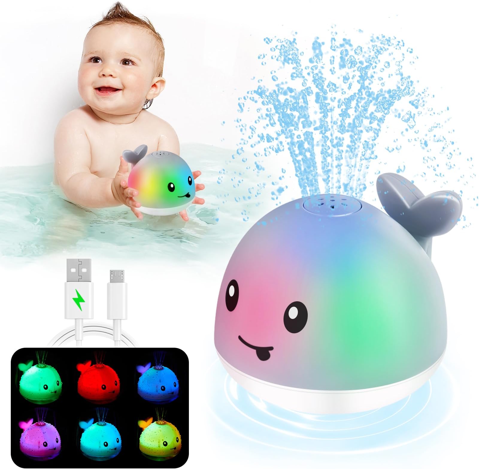 ANGGIKO Baby Bath Toys, Pool Water Toys for Babies, Toddler Bath Toys for Kids Ages 1-3, 1 Year Old Boy Girl Gift Light Up Whale Bath Toy Sprinkler, Baby 6-12-18 Months Bathtub Outdoor Water Table Toy