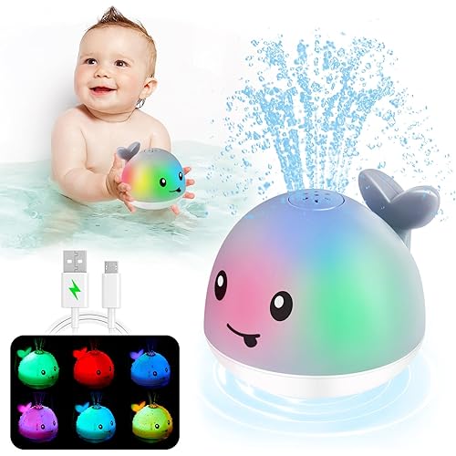 Baby Bath Toys, Toddler Bath Toys for Kids Ages 1-3, Christmas Stocking Stuffers 1 2 3 Year Boy Girl Gifts, Infant Baby Toy 6-12-18 Months, Light Up Whale Bath Toy Sprinkler Bathtub Water Toy