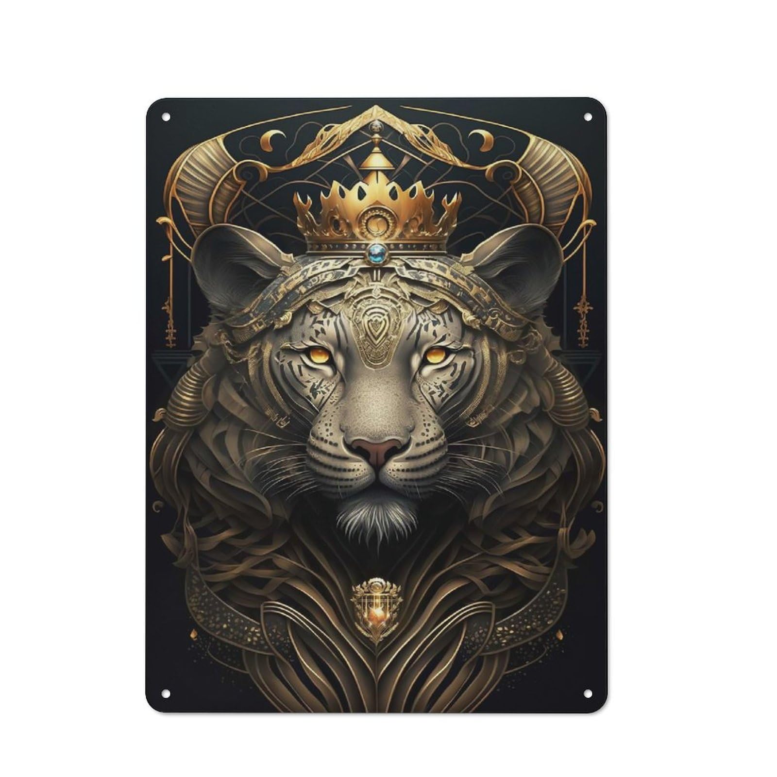 Junmoney Style-18 Metal Wall Sign 40X30cm Featuring Ancient Tiger King Art For Garage Or Workshop, For Garage, Workshop And Man Cave Decoration