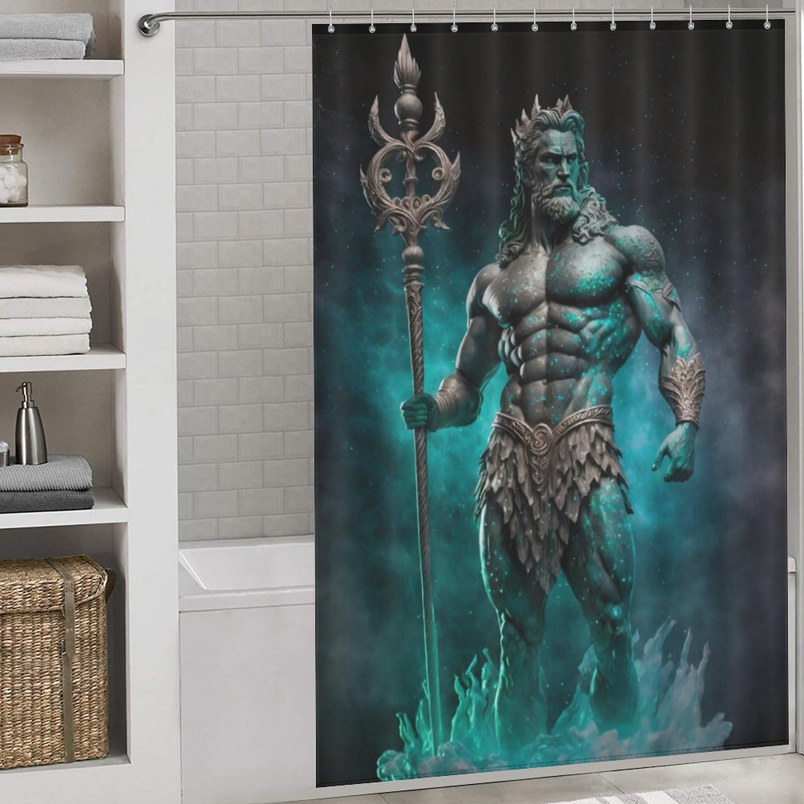 Rideau de douche Poseidon 143x180cm en tissu lavable pour salle de bain