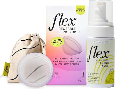 Flex Reusable Menstrual Disc + FLEX Foaming Cleanser 3.4 oz Bundle | Tampon, Pad & Cup Alternative | Capacity of 6 Super Tampons Includes | Includes Carrying Pouch & 2 Free Disposable Discs