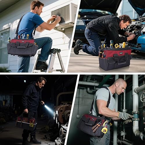 Miniatura 7 de TICONN Bolsa de herramientas con múltiples bolsillos de boca ancha para herramientas con correas reflectantes de seguridad, correa de hombro