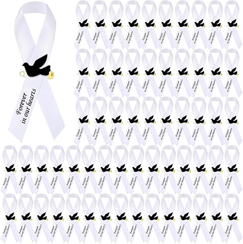 Miniatura 11 de 50 piezas de cintas de funeral de paloma, cintas conmemorativas de funeral, alfileres de servicio conmemorativo clásico, cinta de respeto con moño