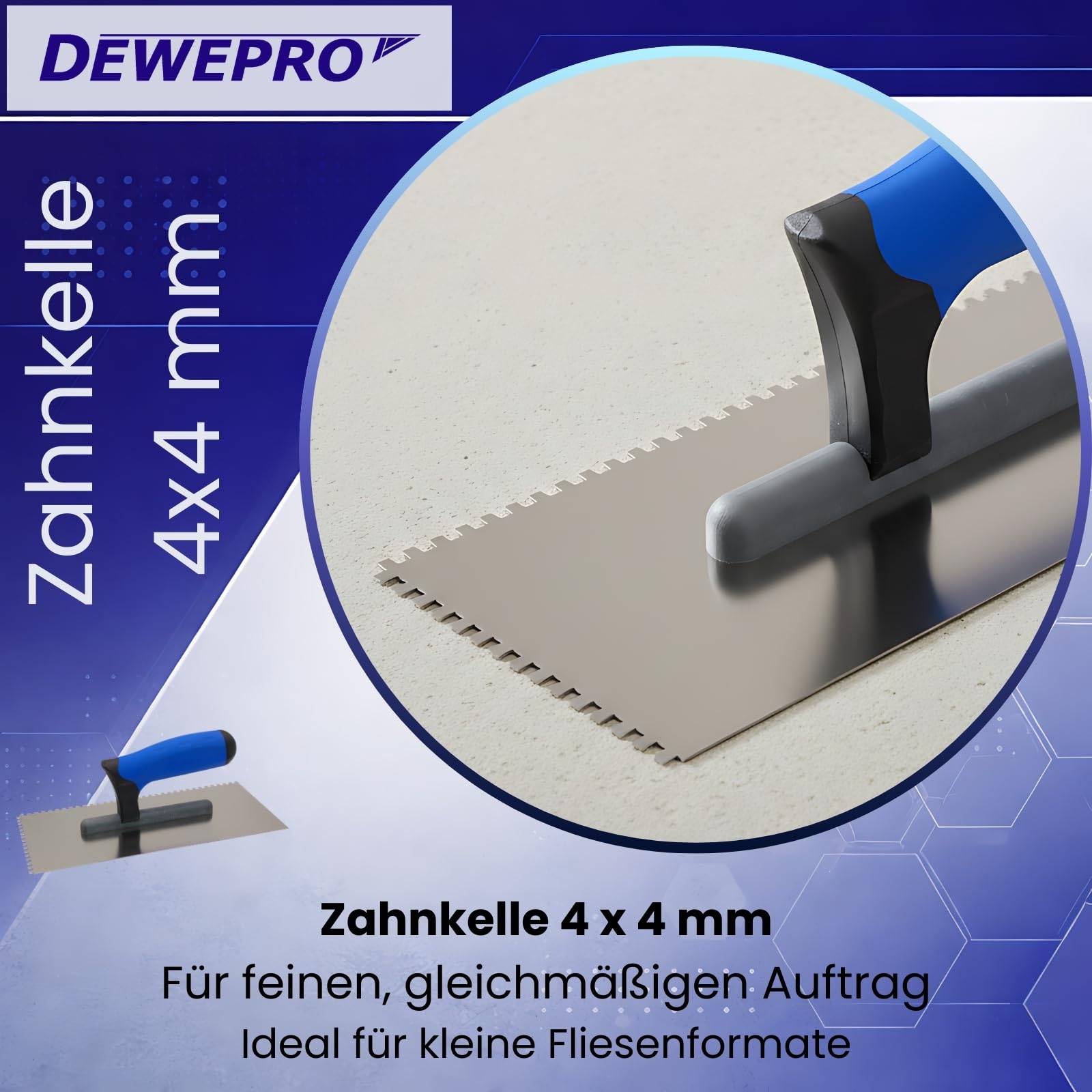 DEWEPRO 5-teiliges Zahnkellen-Set PROFI III aus Edelstahl mit 4x4 mm 6x6 mm 8x8 mm 10x10 mm 12x12 mm für Fliesen Mörtelverarbeitung und Spachtelarbeiten