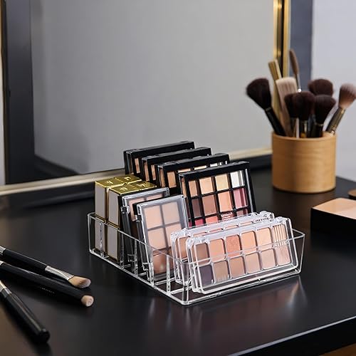 Miniatura 7 de SINJEUN Paquete de 4 organizadores de paletas acrílicas, 7 secciones divididas para sombra de ojos, rubor de contorno, lápiz labial, almacenamiento
