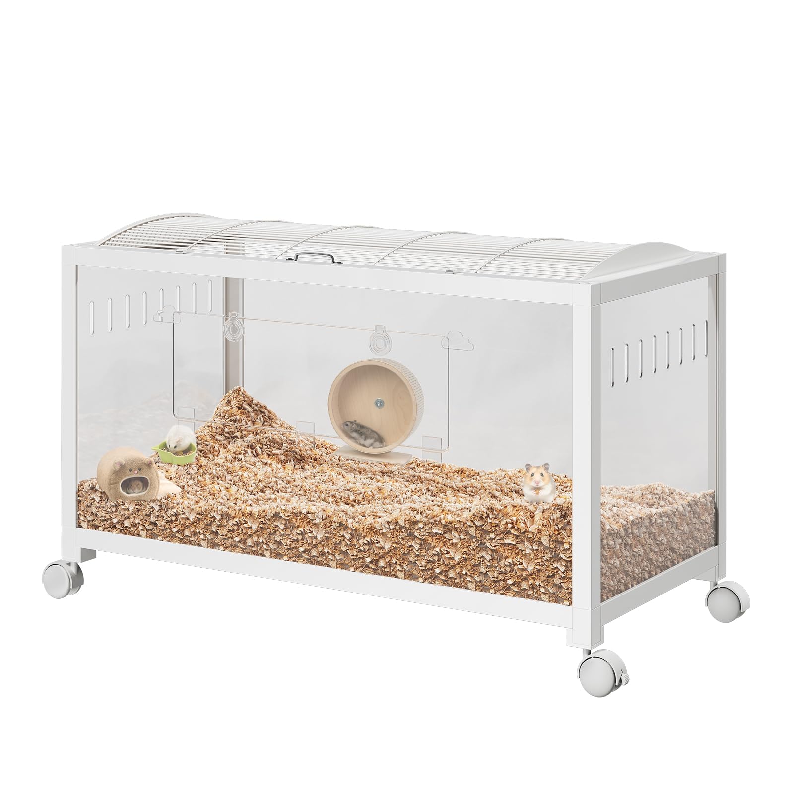 Hamsterkäfig Metall, Groß Kleintierlebensräume 96x47x50cm, Stapelbar Hamsterlebensraum mit Doppeltür, 360°-Sicht Belüfteter Mäusekäfig mit Vordertür für Zwerghamster, Nager, Mäuse, Weiß