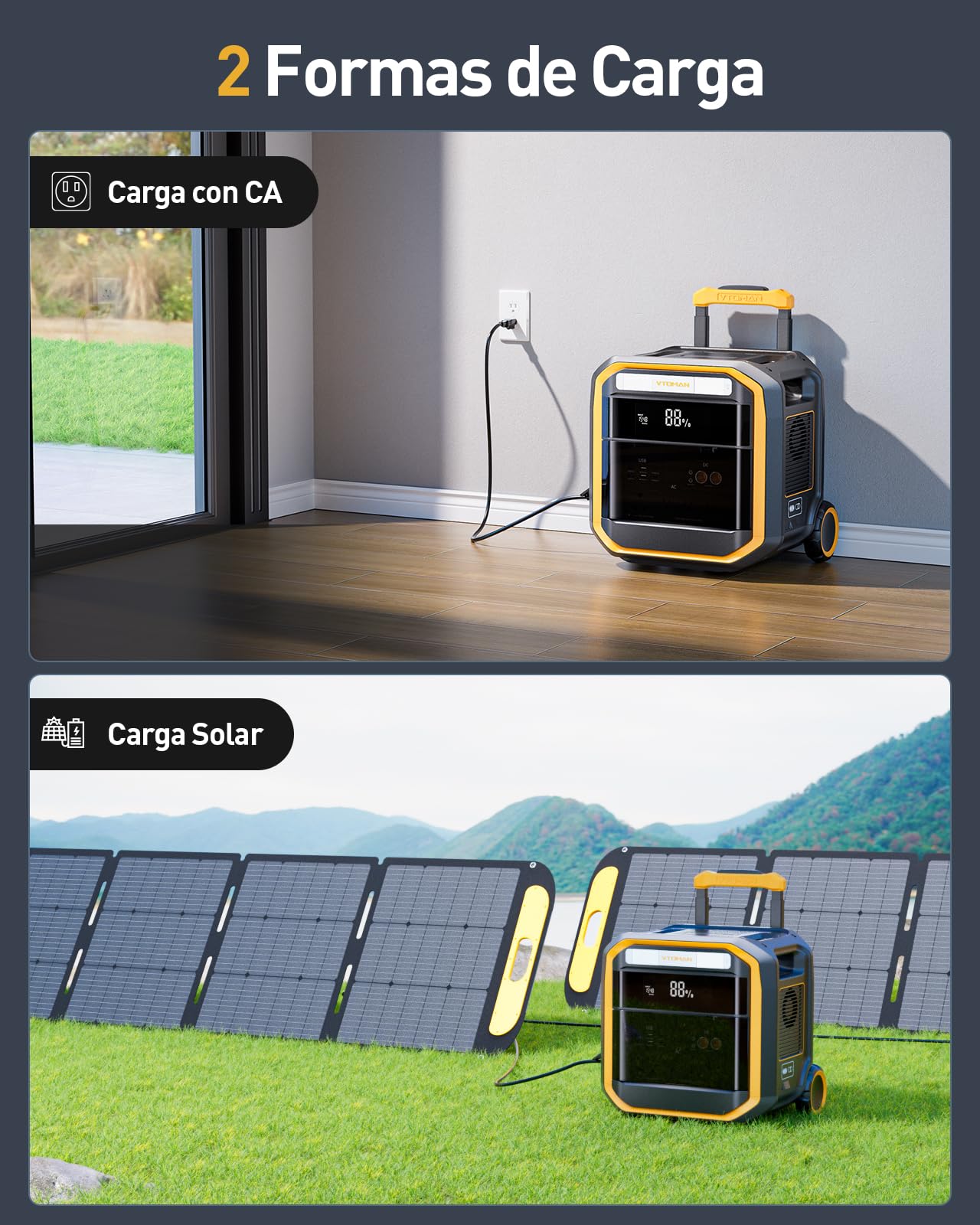 VTOMAN FlashSpeed Pro 3600 Power Station Portátil con Panel Solar de 400W | Estación de Energía, LiFePO4 Batería, 3096Wh Capacidad Ampliable a 6192Wh, Carga Rápida al 100% en 2 Hrs, Acampadas, Apagones