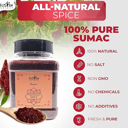 Miniatura 5 de Sumac 100% puro, polvo de zumaque 100% natural, sin sal, sin OMG, especias de Oriente Medio, tarro de doble tapa (14 onzas)