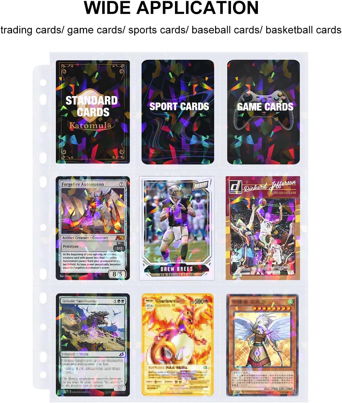 50 Packs 9 Pockets Holographic Trading Card Sleeves, Diamond Baseball Sleeves for 3 Ring Binder, Card Page Protector Binder Sheets for Standard Cards, Sport Cards, Game Cards, Business Cards
