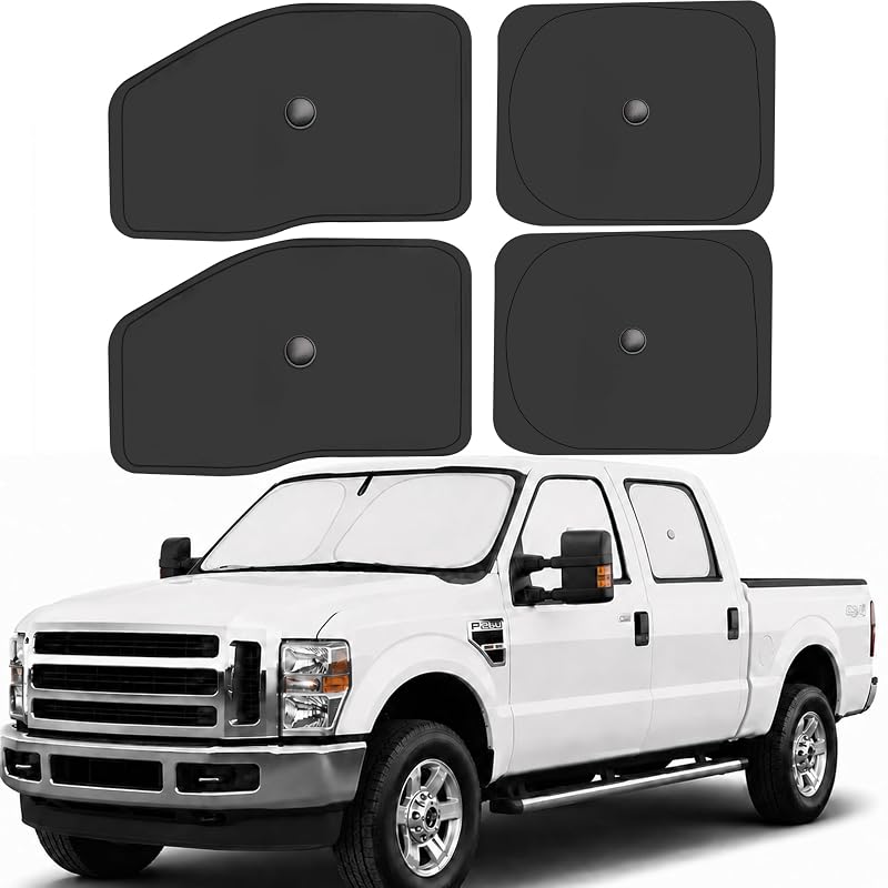 Protetor Solar para Janelas Laterais ULROLIT para Ford F250 F350 Super Duty 2008–2016, Cabine Super Crew de 4 Portas, Prata e Preto, Kit com 4 peças