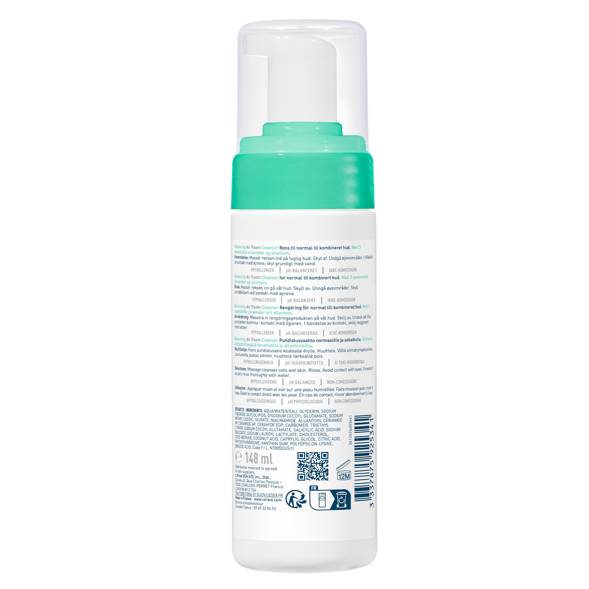 CeraVe Mousse Detergente Riequilibrante, Per Pelli da Normali e Miste, Pelle Idratata e Produzione del Sebo Ridotta, Con Tecnologia Glycolysine, 3 Ceramidi Essenziali e Allantoina, 148 ml