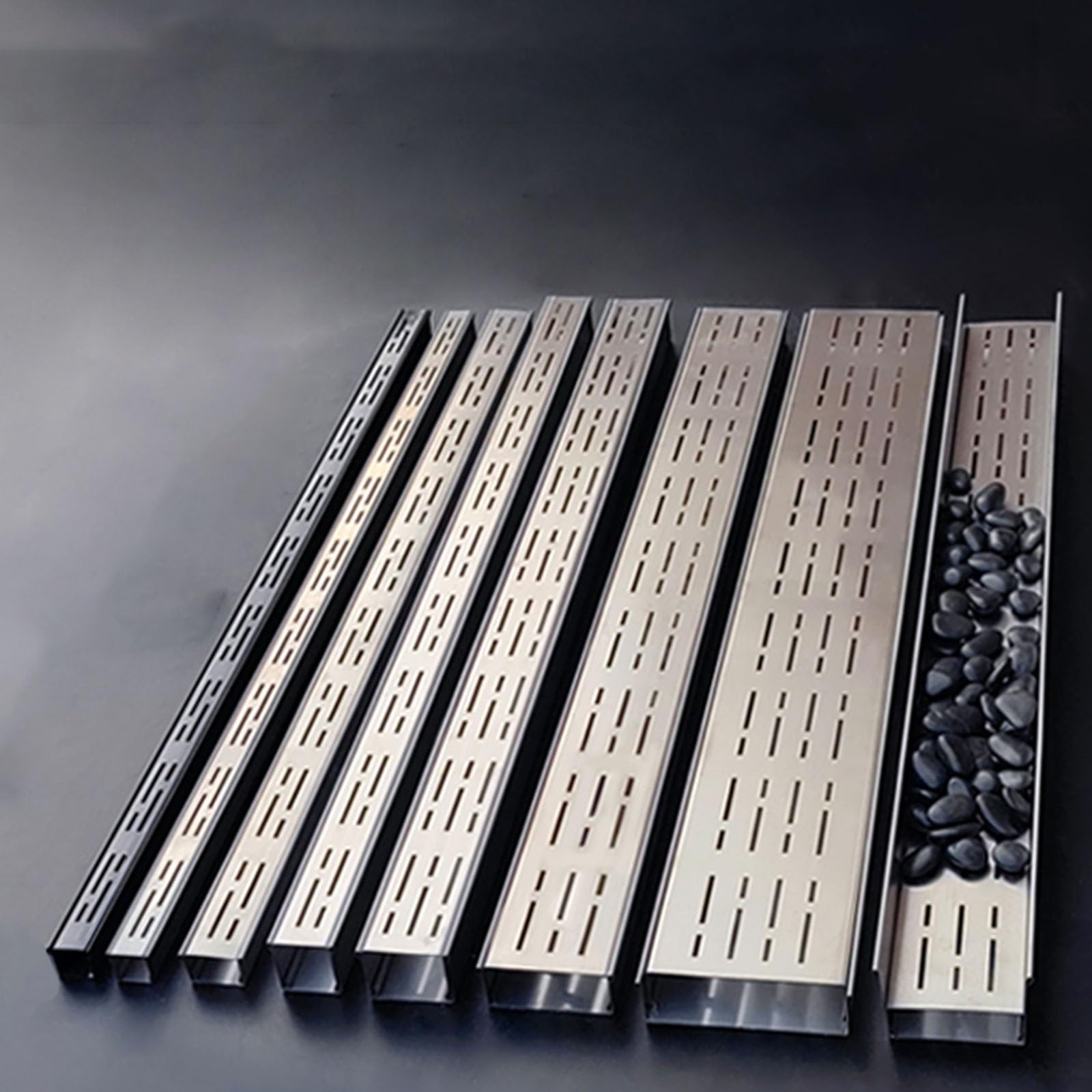 Generico Canale di drenaggio Profondo per vialetto - Sistema di drenaggio in Cemento Stretto da 1,98 m con Canale in Acciaio Inox, connettori angolari, canali di drenaggio rettangolari (4 Pezzi, 100x