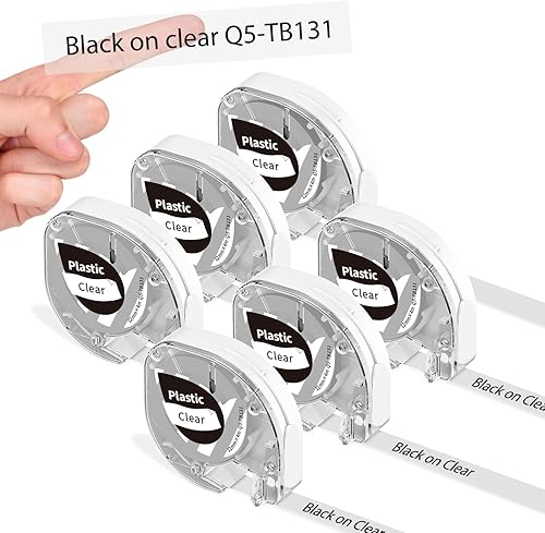 Cinta de etiquetas P12 de plástico negro sobre cinta de etiquetas transparente de repuesto para Dymo 200B, compatible con Dymo Letratag, repuesto