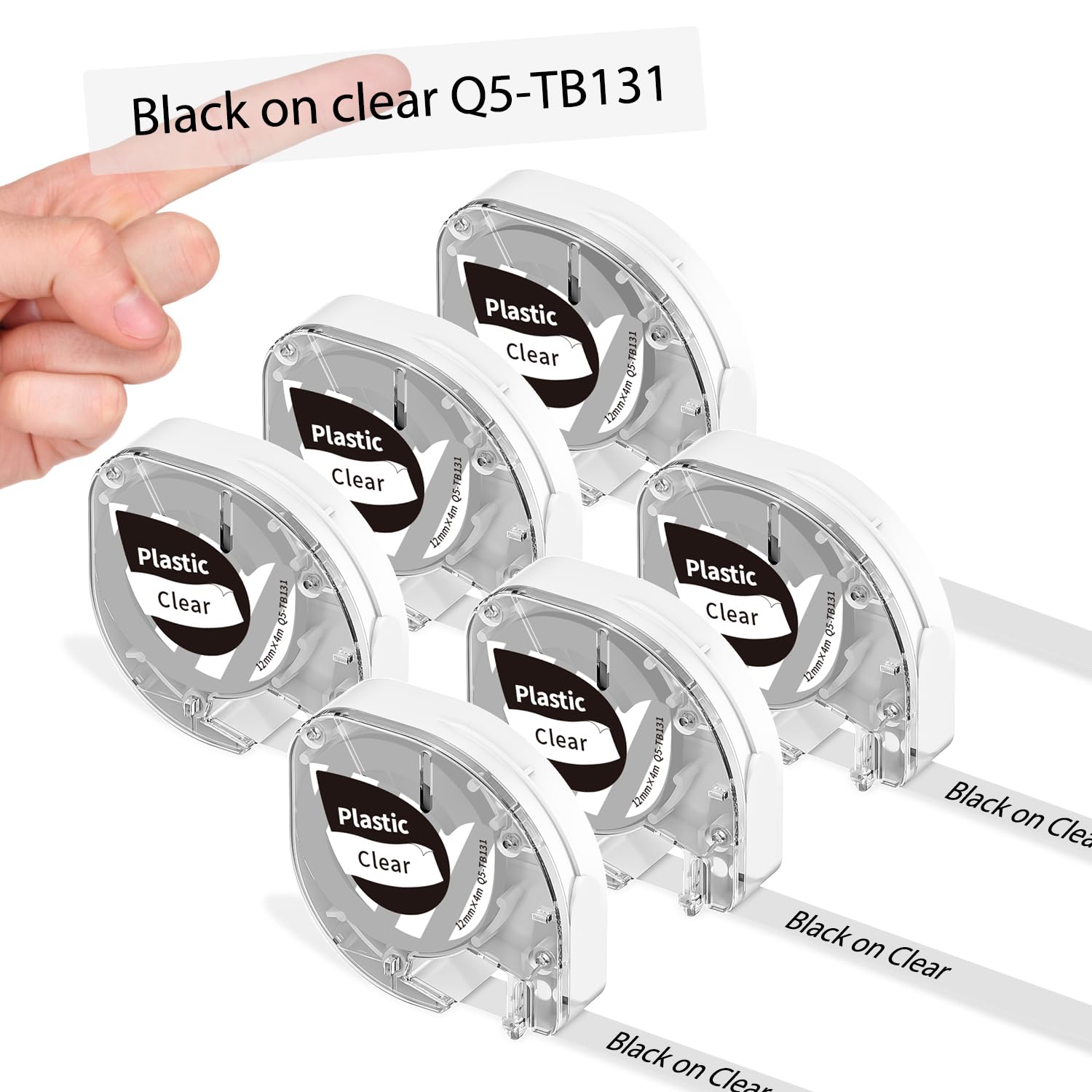 P12 Label Tape Plastic Black on Clear Label Replacement for Dymo LT-100H 200B, Compatible Dymo Letratag Label Maker Refills Clear 12mm 1/2 x 13, Compatible with Phomemo P12 & P12 Pro LT12 Label Maker