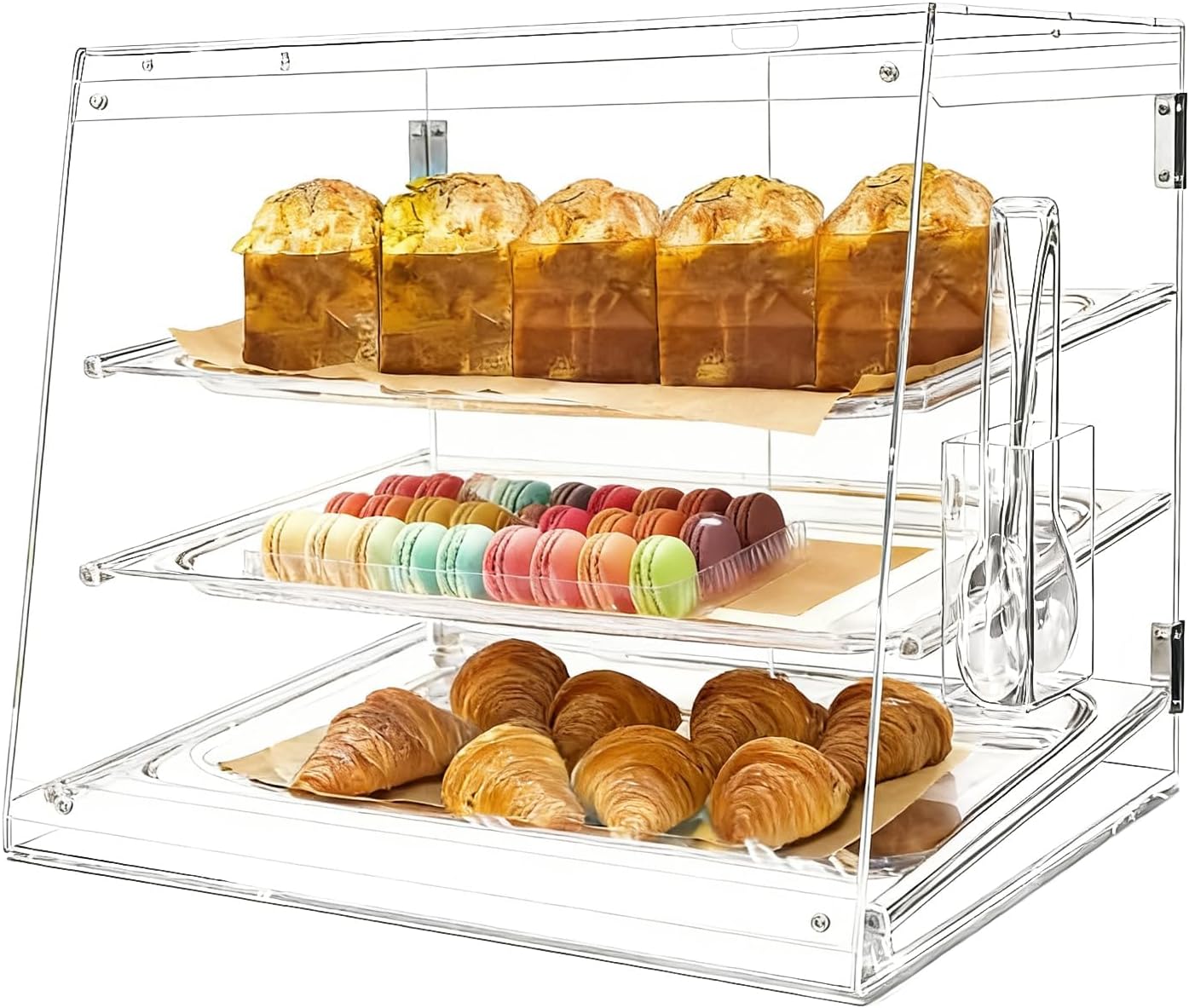 3-Tier Commercial Countertop Bakery Display Case with Rear Doors, 20.9 x 17.3 x 16.7 inches, Clear Countertop Cabinet for Pastries and Desserts