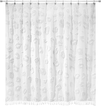 Nicole Miller - Shower Curtain, Woven Curtian with Tassel Trim, Dorm Room Essentials, Animal Printed Bath Decor Celina Cream, 72"