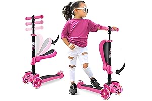 Hurtle Pink Scooter For Kids Ages 5-8, 3-Wheeled With Light up Wheels And Adjustable Handlebars