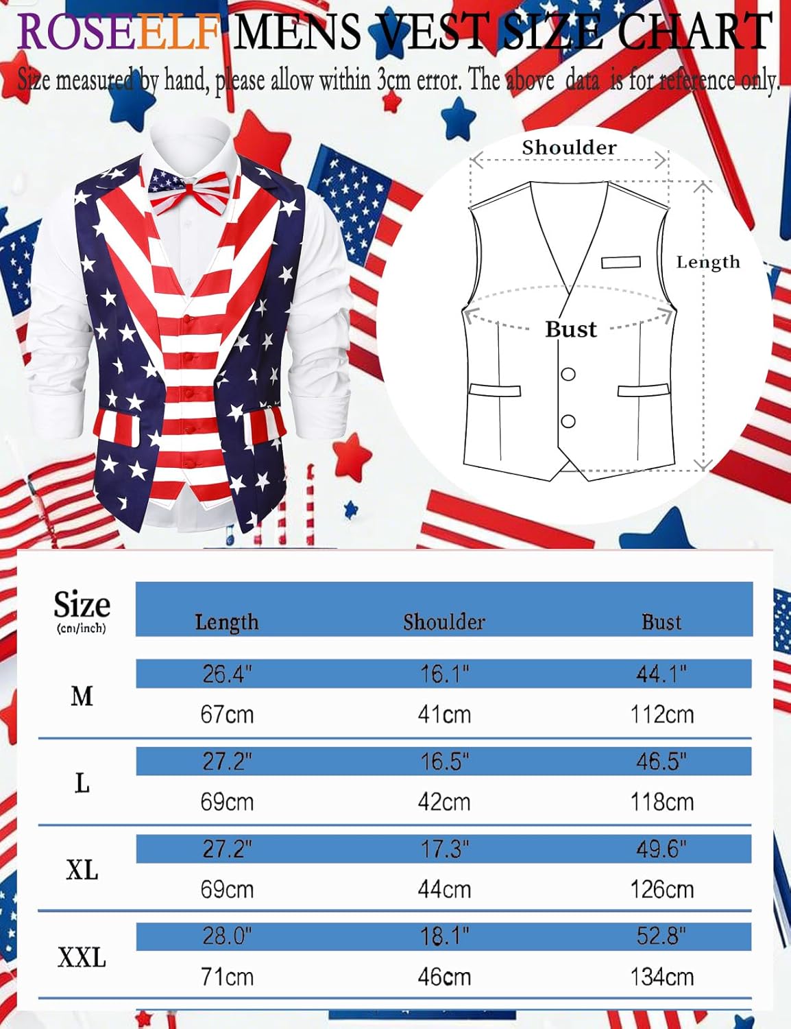 Roseelf Men's Festival Fake 2-Piece Suit Vest with Bowtie