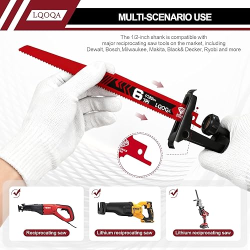 Miniatura 7 de Juego de hojas de sierra recíproca bimetálicas de 12 piezas, hojas de sierra premium de 6, 8 y 9 pulgadas para cortar madera y metal con caja de