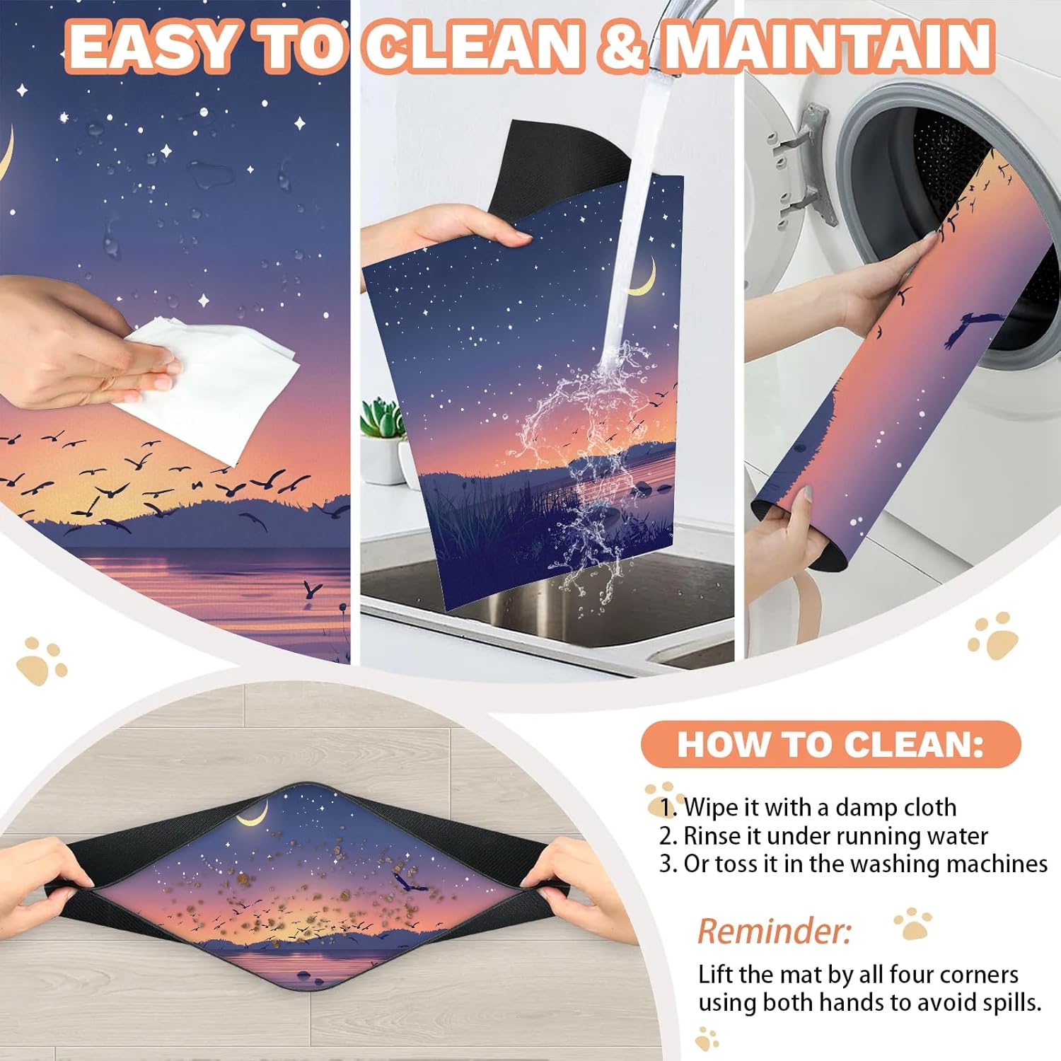 Hexteria Scenery Sunset Summer Dog Food Mat Absorbent Quick Dry Pet Feeding Mat for Food and Water Bowl Non Slip Placemat for Dogs Cat, Easy to Clean,24 x 32 in