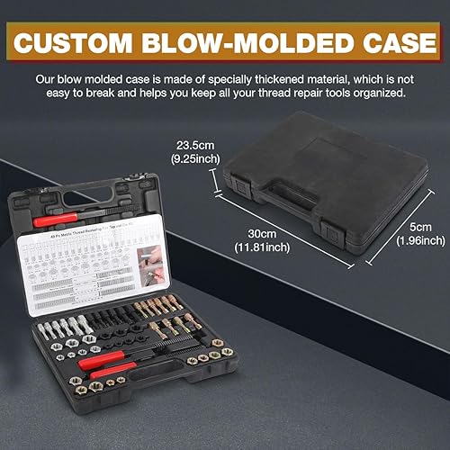Miniatura 8 de Juego de 49 piezas de herramientas de reenhebrado, kit de reparación de roscas métricas UNC UNF, herramienta limpiadora de roscas métricas, kit de