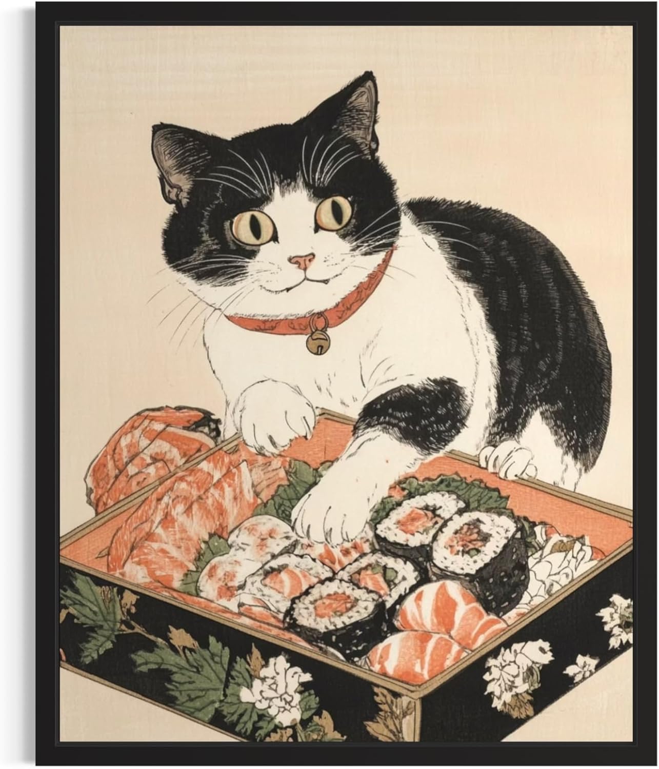 Frog Eating Sushi Japanese Wall Art Print Poster, Quirky Animal Poster, Retro Funny Animal Food Art Print, Unique Kitchen Dining Room Wall Decor, Sushi Lover 215 (Frog, 16 x 20 inches, Unframed)