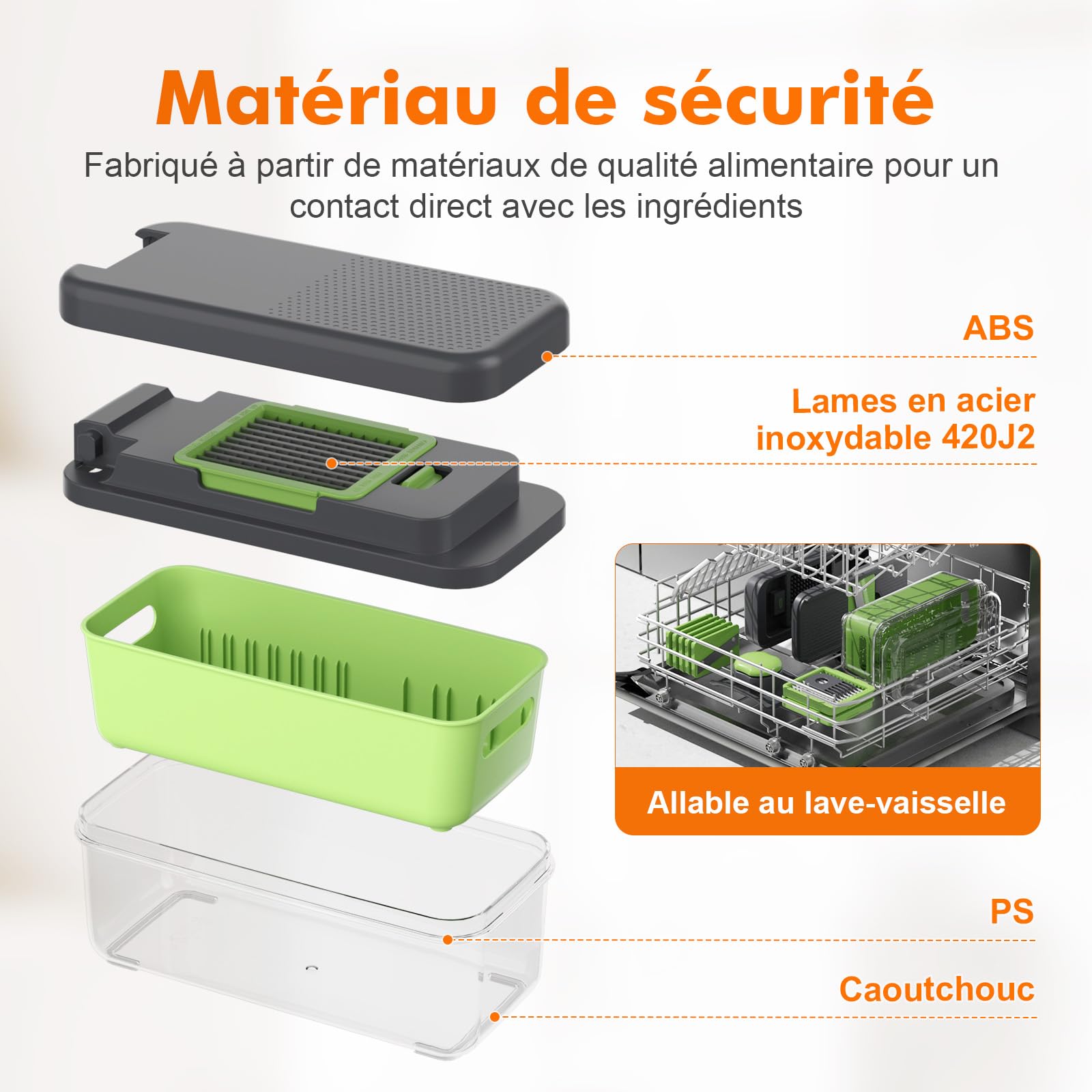 Ibergrif M524-7 Coupe-Légumes Multifonctions 8 en 1, Mandoline de Cuisine Professionnelle, Vegetable Chopper avec Bac Collecteur, Hachoir à Légumes Manuel pour Fruits, Légumes, Oignons, Fromage