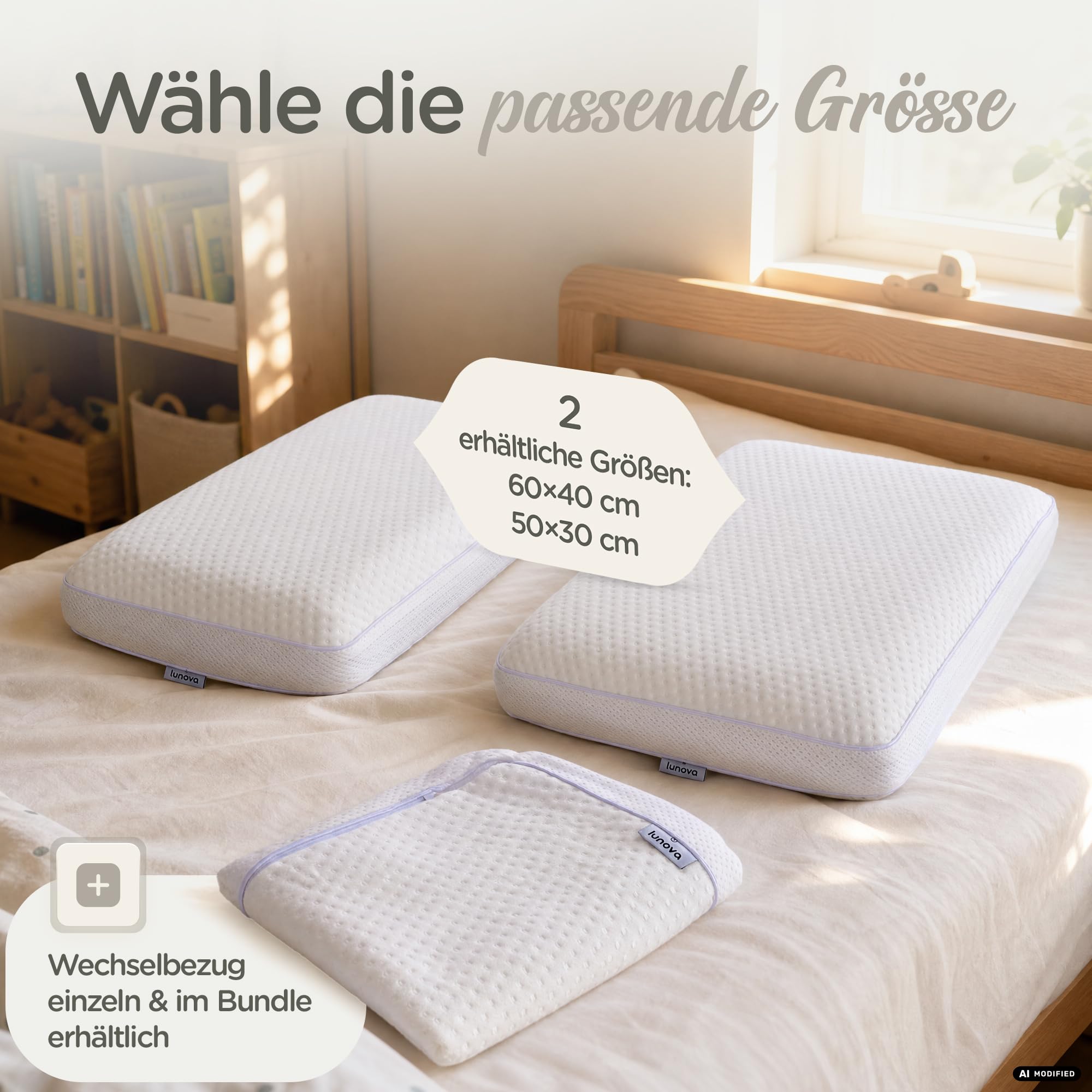LUNOVA Coussin plat pour enfant - 30 x 50 cm - Réglable en hauteur