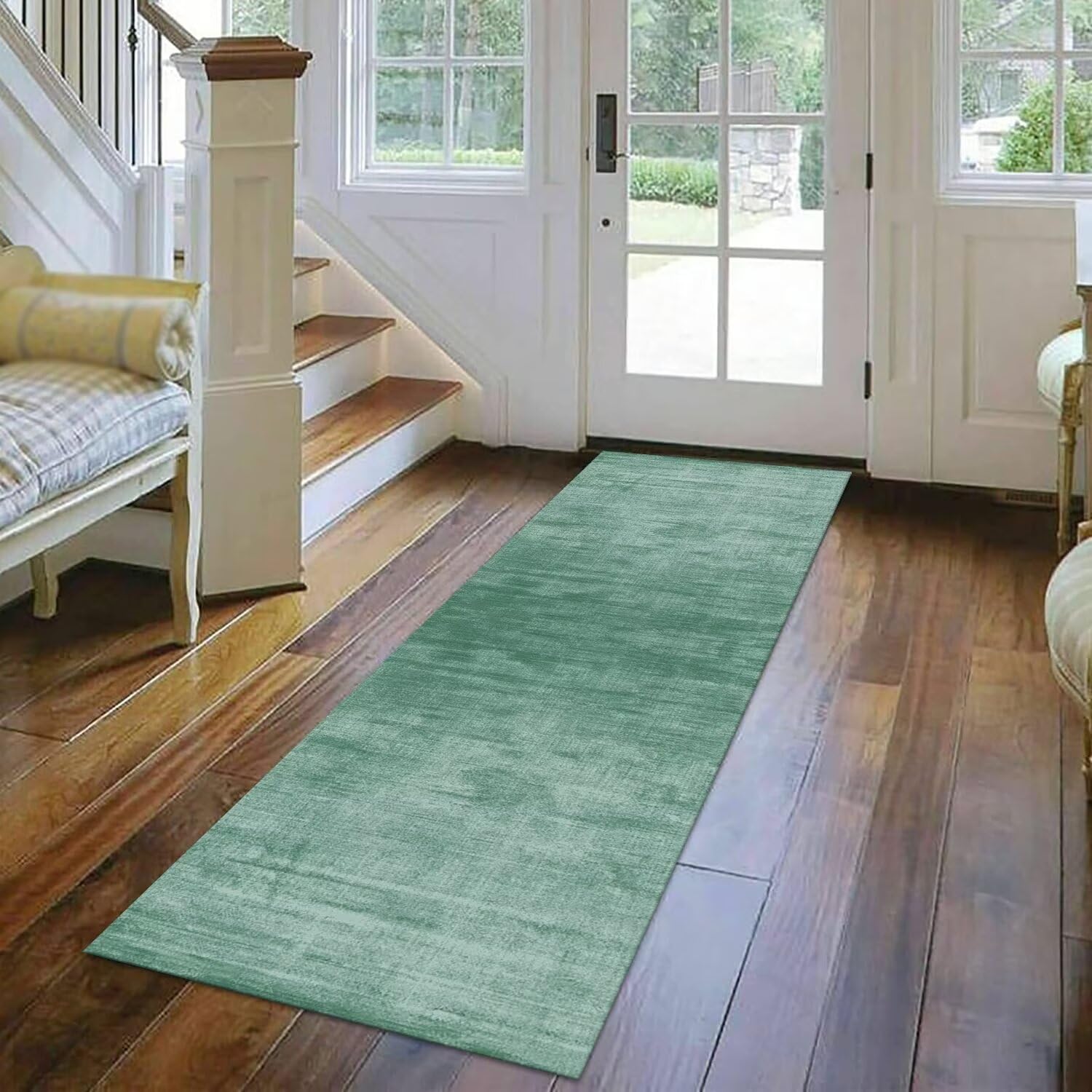 Teppich Läufer Flur Küche rutschfest Waschbar Teppichläufer Flur Hellgrün 70X180CM Modern Teppichläufer Fußmatte Polyester Anpassbar für Vorzimmer Eingangsbereich Schlafzimmer Wohnzimmer Küche