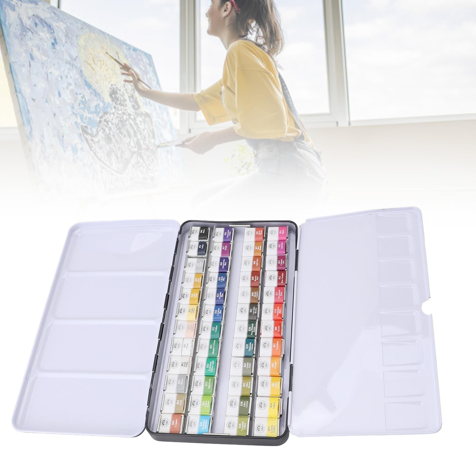 Fdit Set di Vernici Ad Acquerello Professionale, Kit Ad Acquerello Solido con Scatola di Ferro Portatile per gli Studenti di Artisti (48 colori)