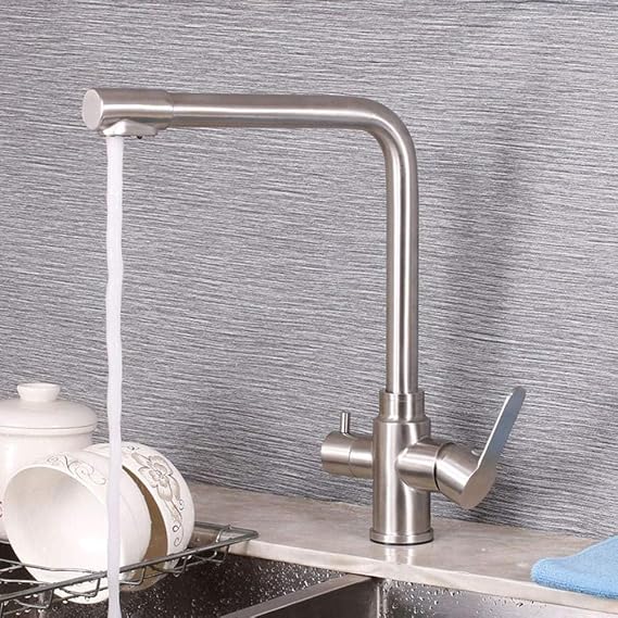 Kitchen Faucet 3 Way 360 ° Rotation Straight Drinking Stainless Steel Brushed Hot and Cold Water