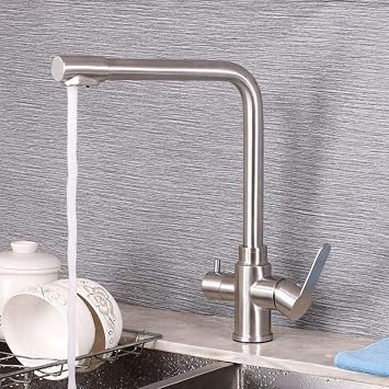 Kitchen Faucet 3 Way 360 ° Rotation Straight Drinking Stainless Steel Brushed Hot and Cold Water