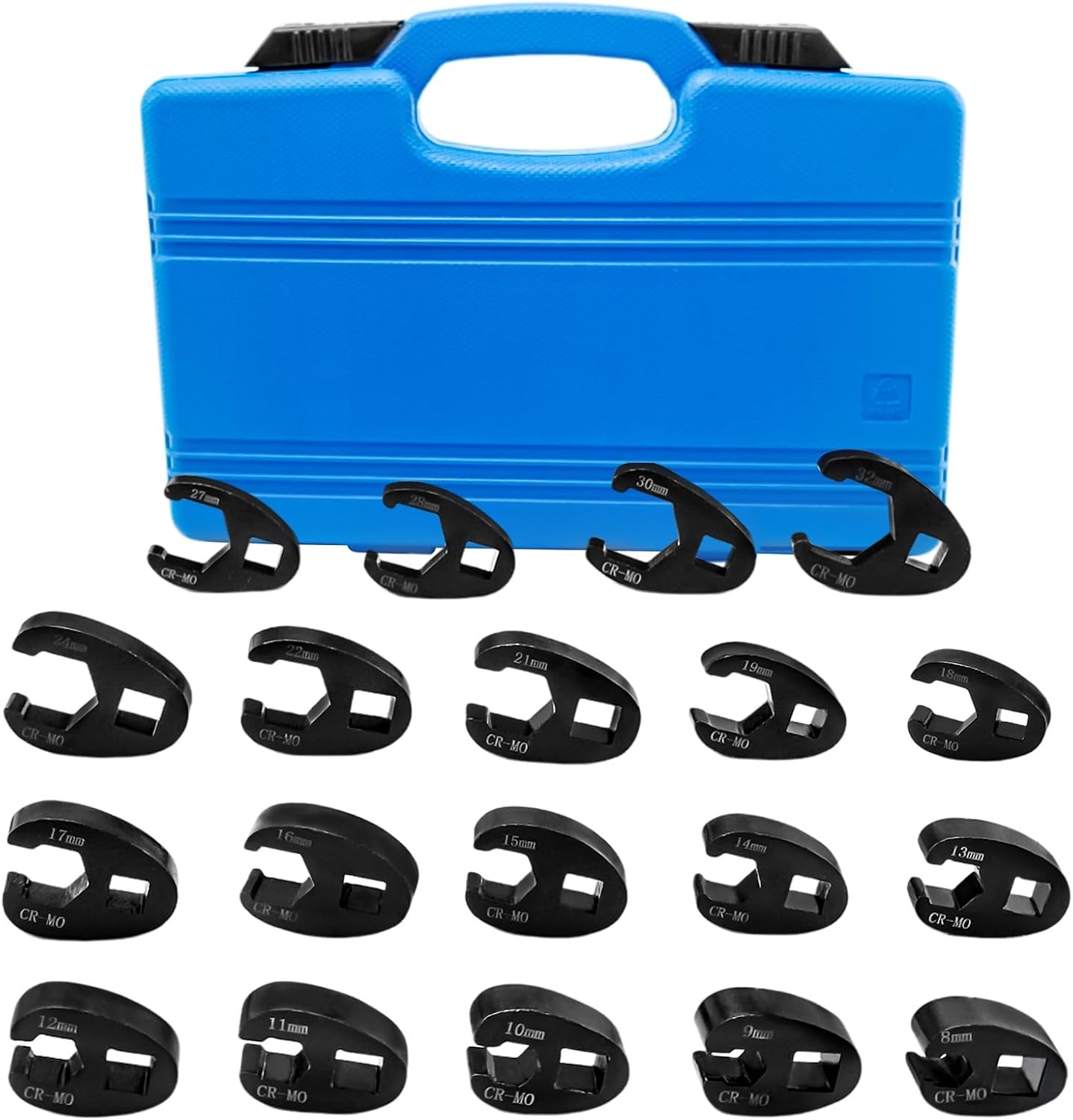 iMeshbean 19pc 3/8" & 1/2" Drive Metric Crowfoot Wrench Set, 8mm to 32mm Flare Nut Wrench, Heavy Duty CR-MO Steel