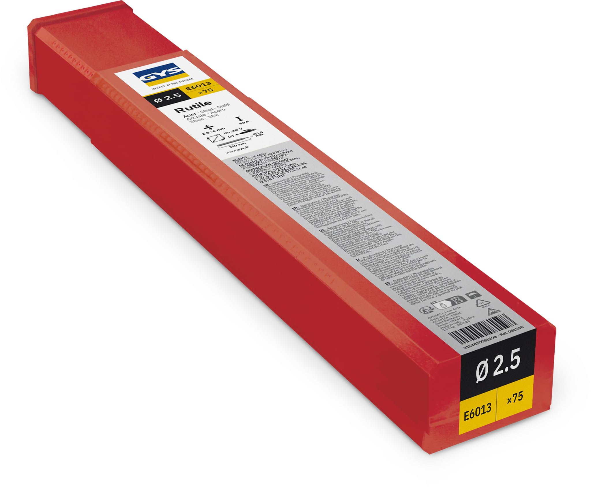 Gys Elettrodi Rutilo E6013 in Acciaio Diametro 2 5 Mm, Confezione da 75 per Saldatura Arc/​Mma in Tutte Le Posizioni