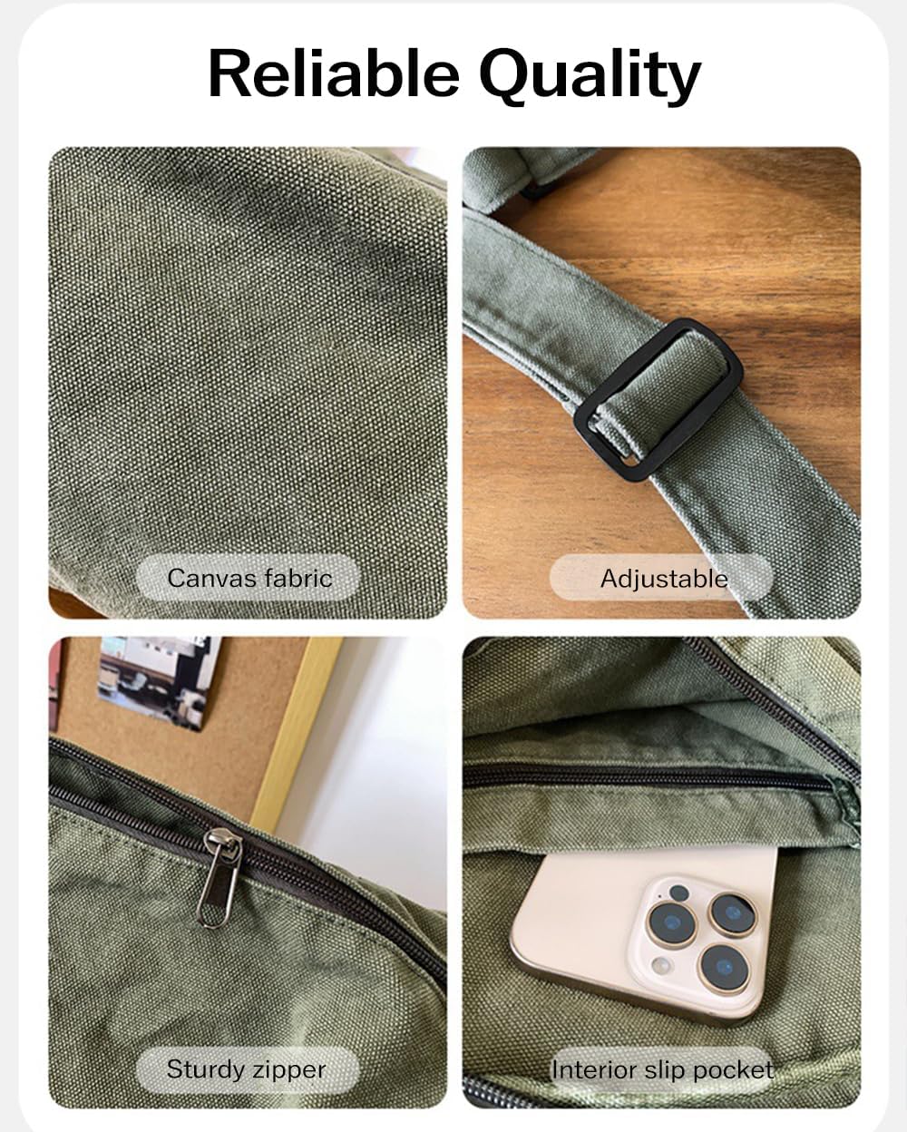 Messenger Bag for Women Men Canvas Satchel Crossbody Shoulder Bag Casual Sling Bag - Image 4