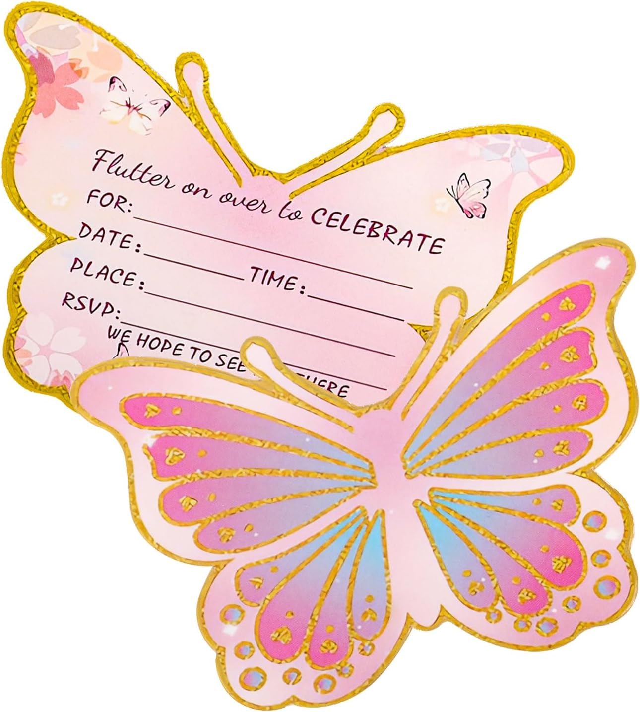 Hittriu Birthday Invitations Girls, 30Pcs Pastel Birthday Invites Girls Kids Age 5-10, Butterfly Party Invitations for Beach Tea Back to School Baby Shower