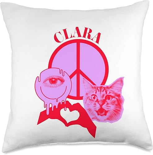 Miniatura 4 de Clara Name Personalized Peace and Karma Co. Personalized Clara First Name I Love Retro Cat Mom Throw Pillow, 16x16, Multicolor