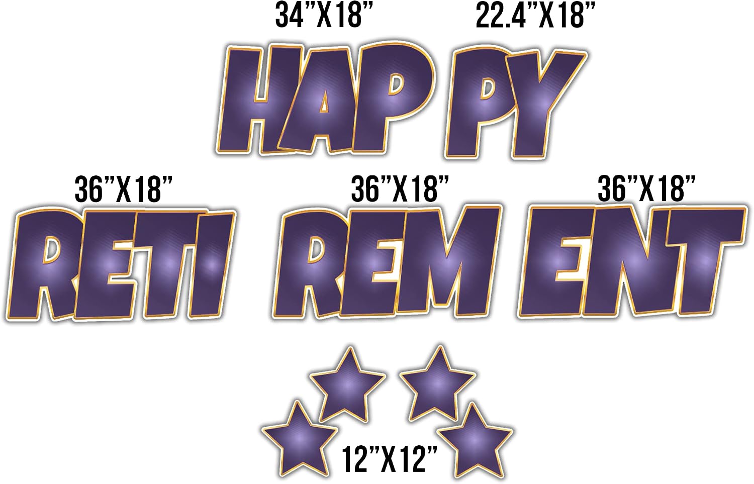 VictoryStore Happy Retirement Yard Sign Quick Set 9 Piece, 18 Inch High Letters, Jumbo Yard Decorations, Includes Stakes (Purple)